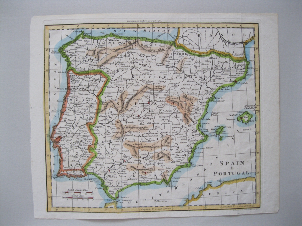 Mapa de España y Portugal, 1790. Darton-Hill